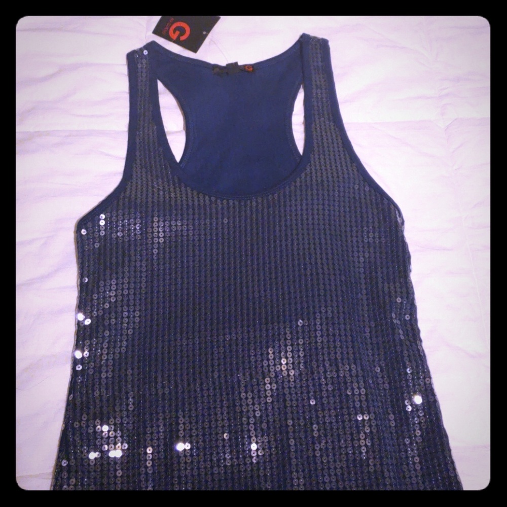 NWT Sequin G by Guess navy dress